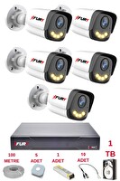 Fury 5 Kameralı 4 Warm Led Gece Renkli Görüş-Cepten İzle-Su Geçirmez Güvenlik Kamerası Seti 1TB