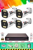 Fury 4 Kameralı 6 Warm Led Gece Renkli Görüş-Cepten İzle-Su Geçirmez Güvenlik Kamera Seti 1TB