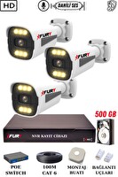 Fury 3 Kameralı Sesli 4 MP Gece Renkli Su Geçirmez IP Güvenlik Kamerası Seti 1506s 500GB