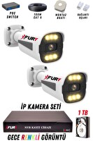 Fury 2 Kameralı 4 MP Gece Renkli Su Geçirmez IP Güvenlik Kamerası Seti 1506 1TB