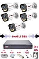 Fury 5 Kameralı Sesli Gece Renkli Görüş Güvenlik Kamerası Su Geçirmez Güvenlik Kamerası Seti 5590s 250GB