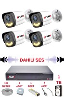 Fury 4 Kameralı Sesli Gece Renkli Görüş Güvenlik Kamerası Su Geçirmez Güvenlik Kamerası Seti 5590s 1TB