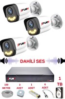 Fury 3 Kameralı Sesli Gece Renkli Görüş Güvenlik Kamerası Su Geçirmez Güvenlik Kamerası Seti 5590s 1TB