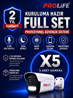 Prolife 5 Li Sesli Güvenlik Kamerası 5 Mp Gece Renkli Yüz Ve Araç Tanımalı Full Hd Kamera Sistemi
