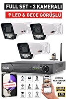 IDS 3 Kameralı 9 LED Gece Görüşlü Full HD Güvenlik Kamerası Seti Cepten İzle Hard Disksiz