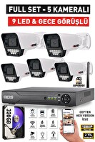 IDS 5 Kameralı 5MP Lensli Full HD Gece Görüşlü 9 LED Güvenlik Kamerası Seti 320 GB