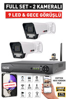 IDS 2 Kameralı Full HD Güvenlik Kamerası Seti Gece Görüşlü 9 LED Cepten İzle Hard Disksiz