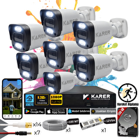 Karer Exitcam 7'li AHD Güvenlik Kamera Seti Gece Renkli 6 WarmLedli Su Geçirmez 2MP Full HD