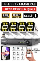 IDS Sesli 4 Kameralı Full HD Gece Renkli ve Işıklı Güvenlik Kamerası - Kamera Seti Hard Disksiz
