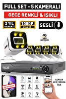 IDS Sesli 5 Kameralı Full HD Gece Renkli ve Işıklı Güvenlik Kamerası - Kamera Seti Hard Disksiz