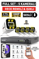 IDS Sesli 5 Kameralı Full HD Gece Renkli ve Işıklı Güvenlik Kamerası - Kamera Seti 2 TB Disk