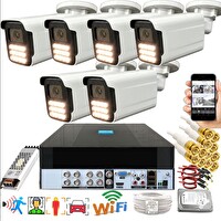 Bises 6'lı Araç İnsan Yüz Tanımalı Hareket Algılayan 5 MP Lens 15 Warm Led Gece Renkli Kamera Seti 5915W-P