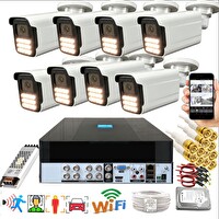 Bises 8'li Araç İnsan Yüz Tanımalı Hareket Algılayan 5 MP Lens 15 Warm Led Gece Renkli Kamera Seti 5915W-P