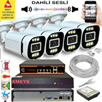 Bises 4'lü Yapay Zeka Destekli 5 MP Görüntü POE li Sesli 6 Warm Led Gece Renkli IP Kamera Seti 4386WS