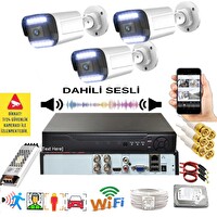 Bises 3'lü Sesli Araç İnsan Yüz ve Hareket Algılayan 5 MP Lens 12 Warm Led Gece Renkli Kamera Seti 312WS
