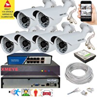 Bises 6'lı Yapay Zeka Destekli 5 MP 1940P Görüntü POE Bağlantılı 48 Ir Led Gece Görüş IP Kamera Seti 748POE