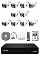 Fury 10 Kameralı 5MP Lens 1080P 6 Warm LED Renkli Gece Görüşlü Güvenlik Kamera Sistemi 500GB 1606