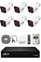 Uptech 6 Kameralı Güvenlik Kamera Seti 2MP 1080P Full HD 6 Atom LED Gece Görüşlü 500GB HDD 5525