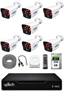 Uptech 7 Kameralı Güvenlik Kamera Seti 2MP 1080P Full HD 6 Atom LED Gece Görüşlü 250GB HDD 5525