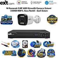 ExitCam 16 Kameralı Full HD Sesli AHD Güvenlik Seti – 320 GB HDD 240 Metre Kablo Renkli Gece Görüşü