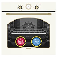 Simfer 8218 Retro 9 Fonksiyonlu Power Turbo Analog Saat Bej Cam Ankastre Fırın