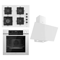 Ferre Steamart Fryart Serisi Beyaz Ankastre Set (SC406-WFA - QEP64CB - D078) - Döküm Izgara 65 CM Ocak