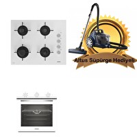 Altus 321 W - 159 Dw 65 CM Ocak - Altus Süpürge Hediyeli 2'li Beyaz Cam Ankastre Set