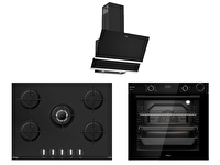 Tommatech TT300 Siyah Ankastre Set TDE6001BG Davlumbaz - TAO7001BG Ocak - TAF6004BSP Fırın