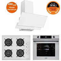 Eminçelik Ve AFM Tech Markalı Bold Turbolu Dijital Cam Beyaz Ankastre Set (12 226 - FM7701 - FM3301)