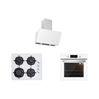 Silverline 60 CM Beyaz Cam Ankastre Set (BO6504W01 - CS5429W01 - 3457 Soho)