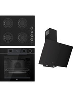 Ferre Steamart-Fryart-Silentart Serisi Siyah Ankastre Set (CS205-FA - QEP64CS -D077-SA ) - Emaye Izgara - Kademeli Musluk