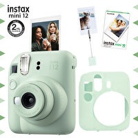 Fujifilm Instax Mini 12 Yeşil Fotoğraf Makinesi 10'lu Film Kıskaçlı Resim Standı ve Silikon Kılıf Seti