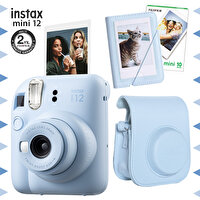 Fujifilm Instax Mini 12 Mavi Fotoğraf Makinesi-10'lu Film-Mini Albüm ve Deri Kılıf Seti