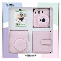 Fujifilm Instax Mini 12 Pembe Fotoğraf Makinesi - 10'lu Film Kare Albüm ve Deri Kılıf Bundle Box