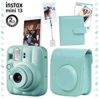 Fujifilm Instax Mini 13 Lagün Yeşili Fotoğraf Makinesi Deri Çanta Albüm Kıskaç ve 10'lu Film Hediye Seti