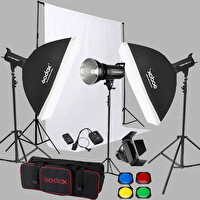 Godox SK400 3'lü Paraflaş Set ve Seyyar Fon Perde 3x6 M