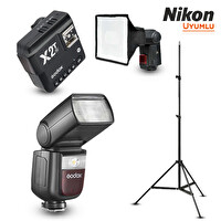 Godox V860III-N Nikon Flaş Full Set (Tepe Flaş - Tetikleyici - Ayak - Softbox)