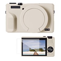 K&F Concept Canon G7X Mark III Uyumlu Silikon Kılıf ve Ekran Koruyucu Krem