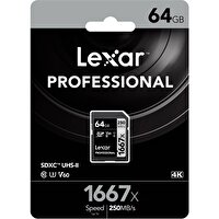 Lexar 64 GB 1667X 250MB/s UHS-II V60 SDXC Hafıza Kartı