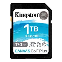 Kingston Canvas Go! Plus SDG3/1TB 1TB SD Class 10 UHS-I U3 V30 170 MB/s - 90 MB/s SD Kart