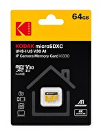 Kodak 64GB Micro SD UHS-I U3 V30 A1 KI330 Güvenlik Kamerası Araç Kamerası ve 4K Video Kayıt Uyumlu Hafıza Kartı