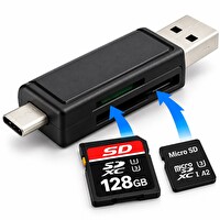 Hadron HDX7026 USB Type-C OTG SD MicroSD 480 Mbps Siyah Kart Okuyucu