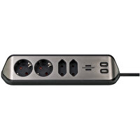 Brennenstuhl Estilo Serisi 4 Soketli 2 USB Şarj Özellikli Mutfak Ve Ofis Köşe Uzatma Gri Priz