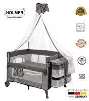 Holmer Maxi Comfort Coolstyle 70x110 CM Anne Yanı Deluxe Kumaş Cibinlikli Gri Oyun Parkı