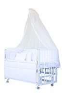 Babycom Beyaz Rüya 60x120 CM Anne Yanı Sallanır Tekerlekli Beşik + Beyaz Uyku Seti