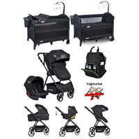 Tommybaby Handy Travel Sistem - Oyun Parkı - Çanta - Bebek Arabası Siyah Yenidoğan Seti