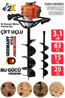 Germany Style GRMPRO630 3.1 HP 63 CC Turbo Benzinli Toprak Burgu Makinesi Çift Uçlu 20 CM -15 CM