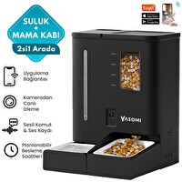 Yasomi DU-F03V Smartpaw+ 2si1 Arada 4-5 L Kapasiteli Pilli-Kablolu Akıllı Siyah Otomatik Mama ve Su Kabı