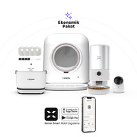 Xenon Smart Akıllı Otomatik Kedi Tuvaleti Çelik Mama Kabı Su Sebili Kamera ve Yedek Filtre 5'li Pet Seti