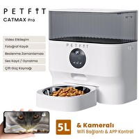 Petfit CatMax Pro 5L Wi-Fi Kameralı Akıllı Otomatik Kedi Köpek Mama Kabı Besleme Ünitesi Sesli Komut - Çelik Kase